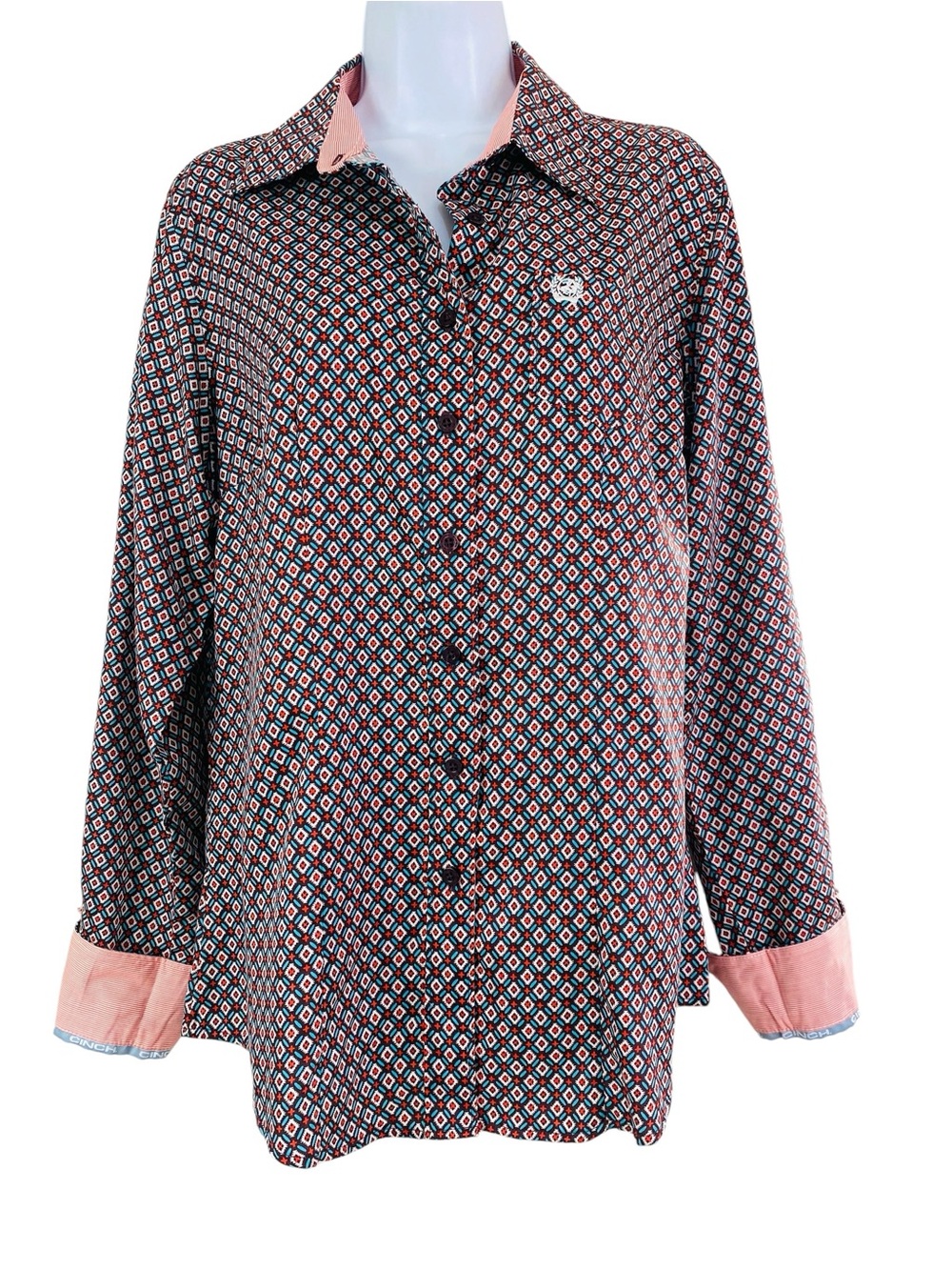 Cinch Geo Print W/ Contrasting Trim Button Up Western Shirt Size L